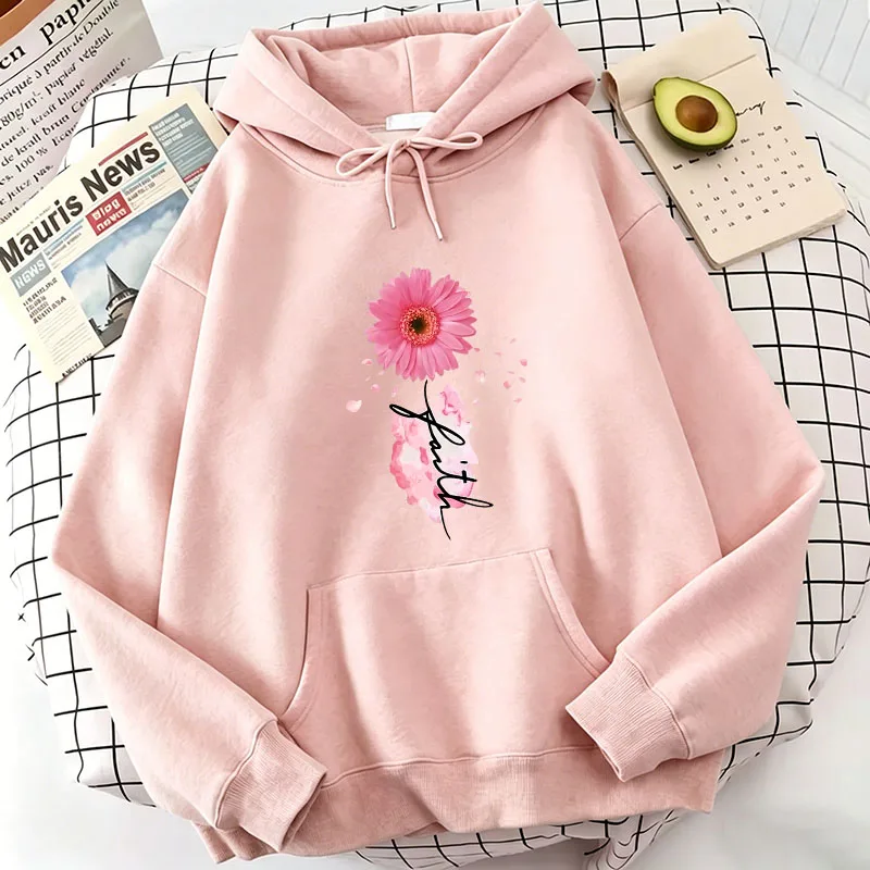 Fashion Faith Flower Print Hoodies Spring Autumn Winter Casual Hoodies Sweatshirts Women Tops Color Hoodie Sweatshirt