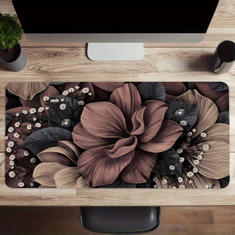

Большой коврик для стола с темным цветочным принтом, нескользящая резиновая основа, коврик для мыши для дома, офиса, компьютера
