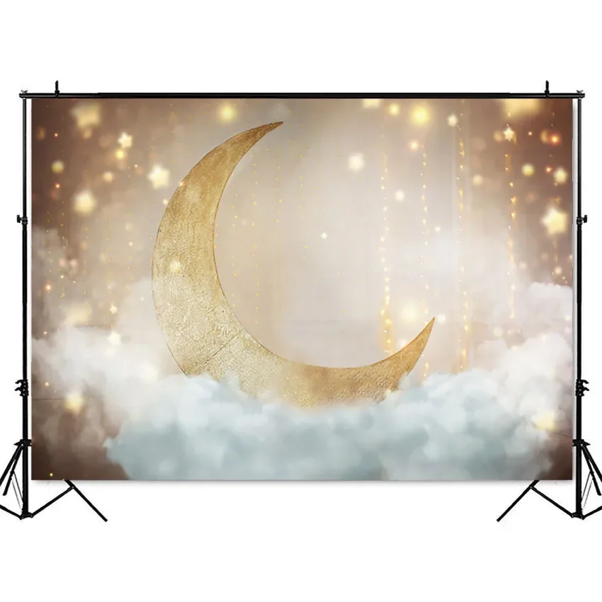 Dreamy Moon Star Cloud Neonato Doccia Festa di compleanno Sfondo Fotografia Bambini Sfondo per studio fotografico Photocall