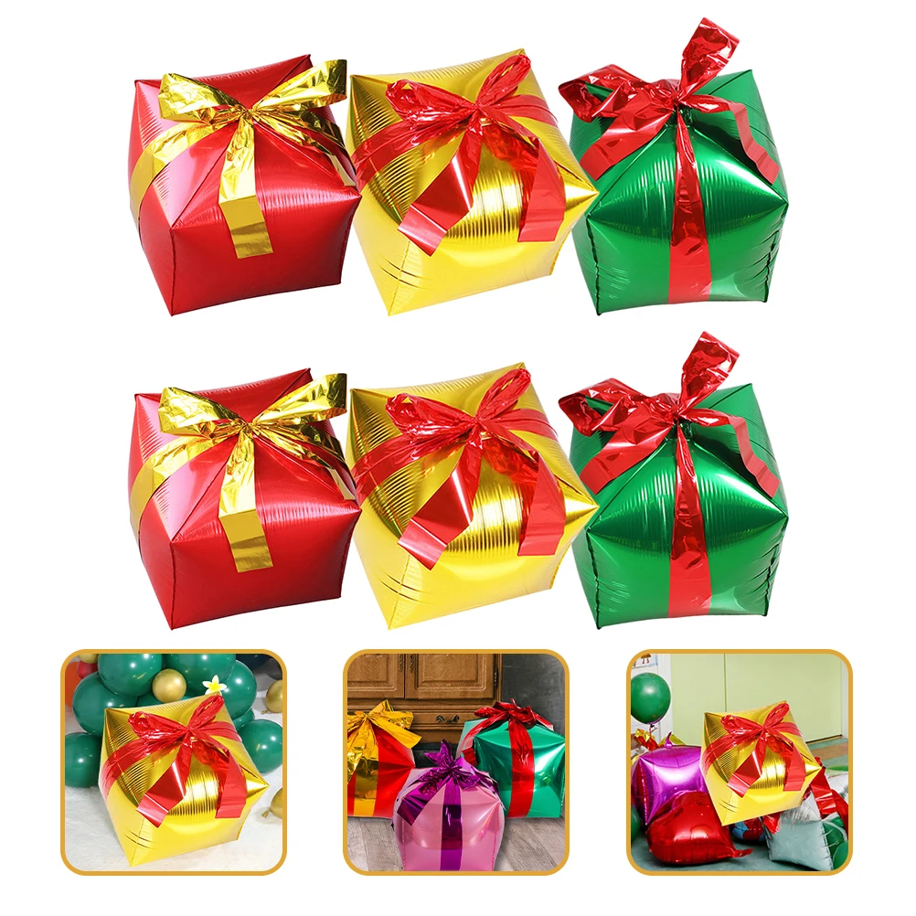 

6Pcs Birthday Present Box Balloons Ornament Square Foil Balloon Decor Festive Party Supplies for Christmas Wedding Shower