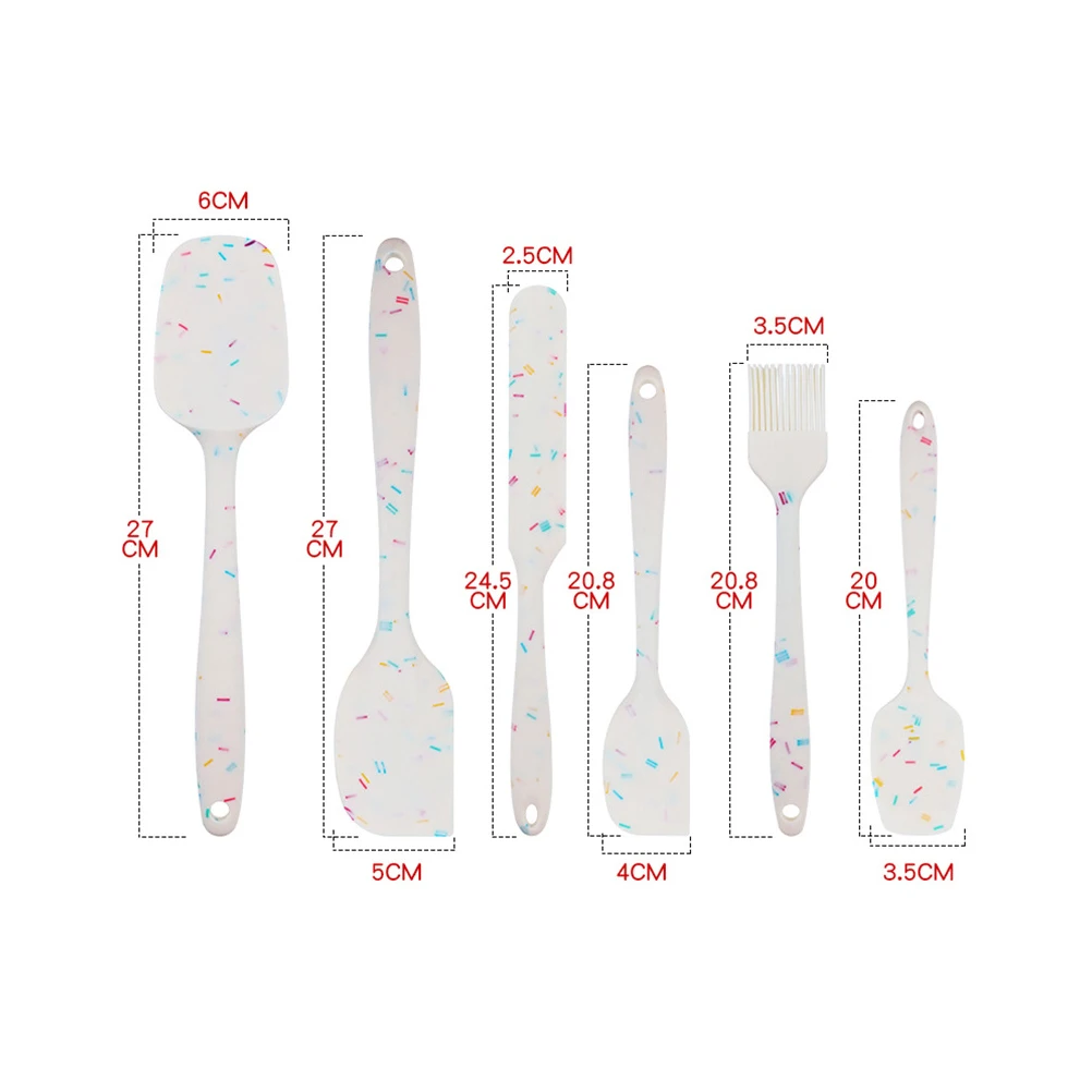 

6pcs Silicone Spatula Set Kitchen Scraper Tool Jam Cream Dessert Baking Pastry Maker Easy Clean Portable Storage