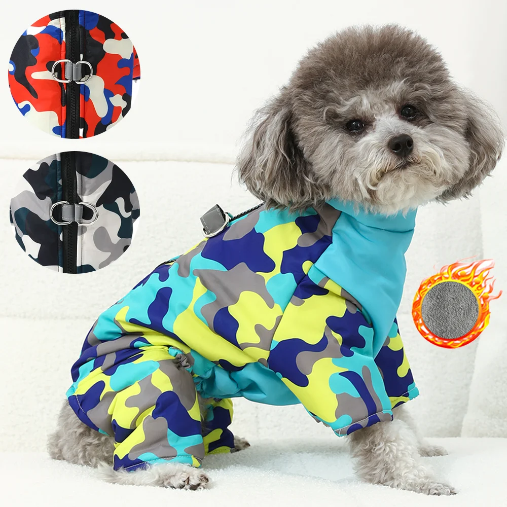 Warm Dog Clothes With D-ring Reflective Puppy Jacket For Winter Camouflage Pets Jumpsuit For Small Medium Dogs Chihuahua Coat
