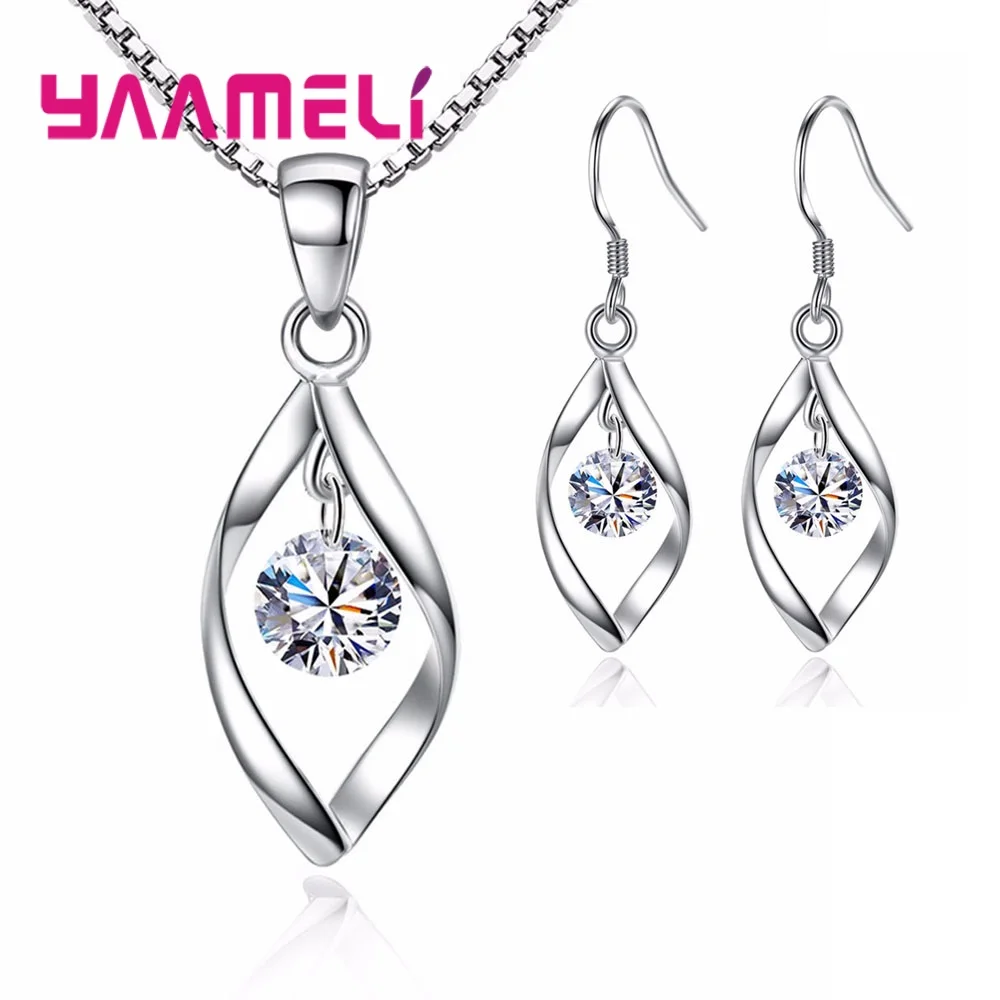 CZ Necklace Earring Bridal Jewelry Sets Wholesale 925 Sterling Silver Shining Cubic Zirconia Water Drop Wedding Engagement