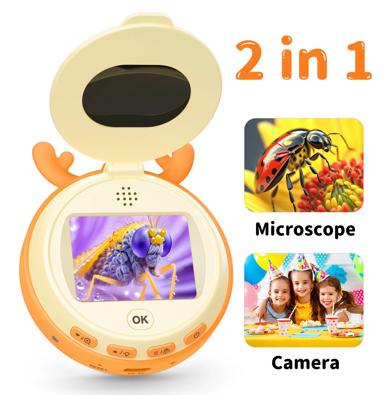 2 IN 1 Kids Microscope Camera with 2inch IPS Screen 1080HD Pocket Microscope Toy 1000X Microscopes Camera for Age 8-12 Gift