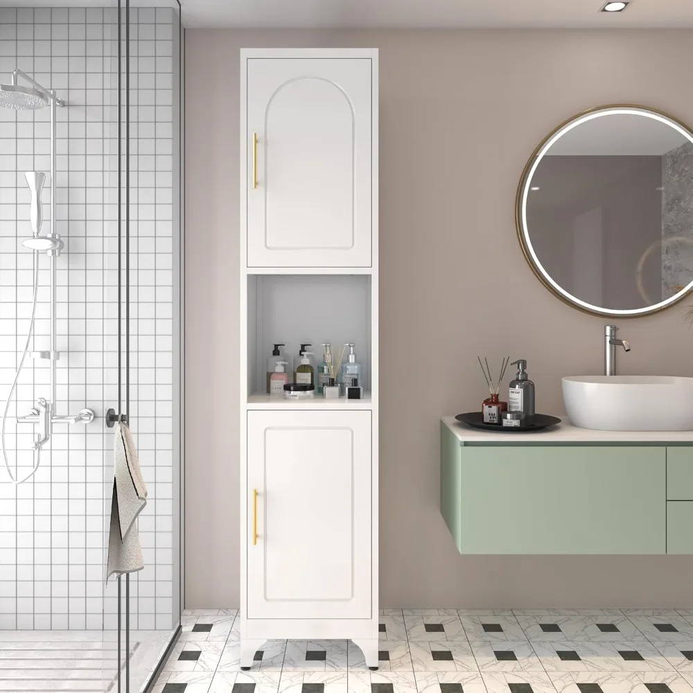 

Narrow Bathroom Storage Cabinet, 75" Tall Freestanding Slim Cabinet for Small Spaces, Skinny Metal Storage Cabinets with Doors a