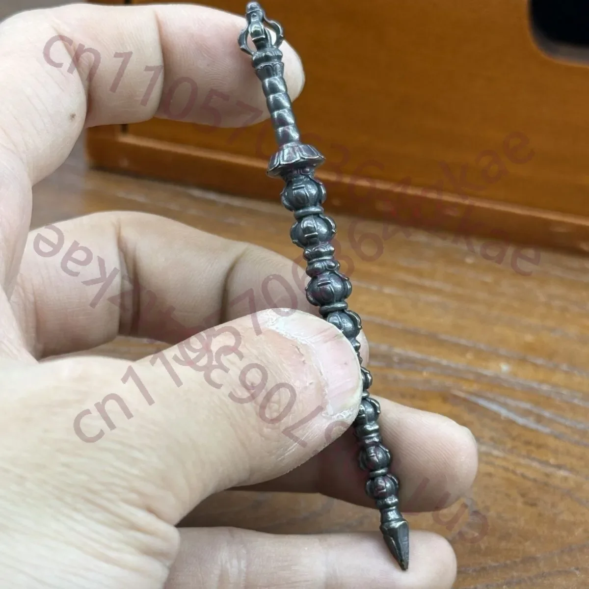 3.5 inch Old Black Brass Taoist Instruments Chain Whip Pendant Bless Keychain