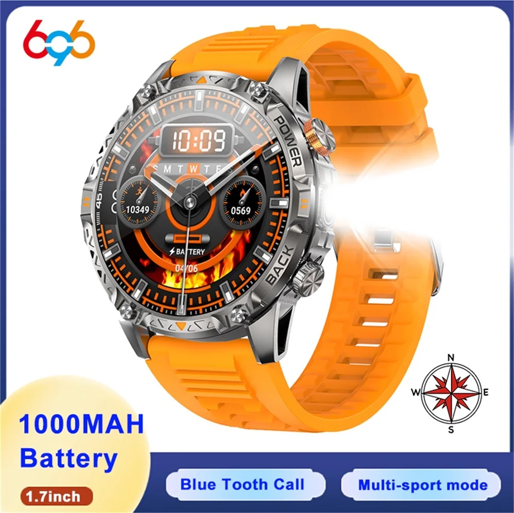 

696 Sports Smart Watch Outdoor Men Blue Tooth Call Compass LED Flashlight Watches Health Smartwatch 1000Mah Waterproof Clock