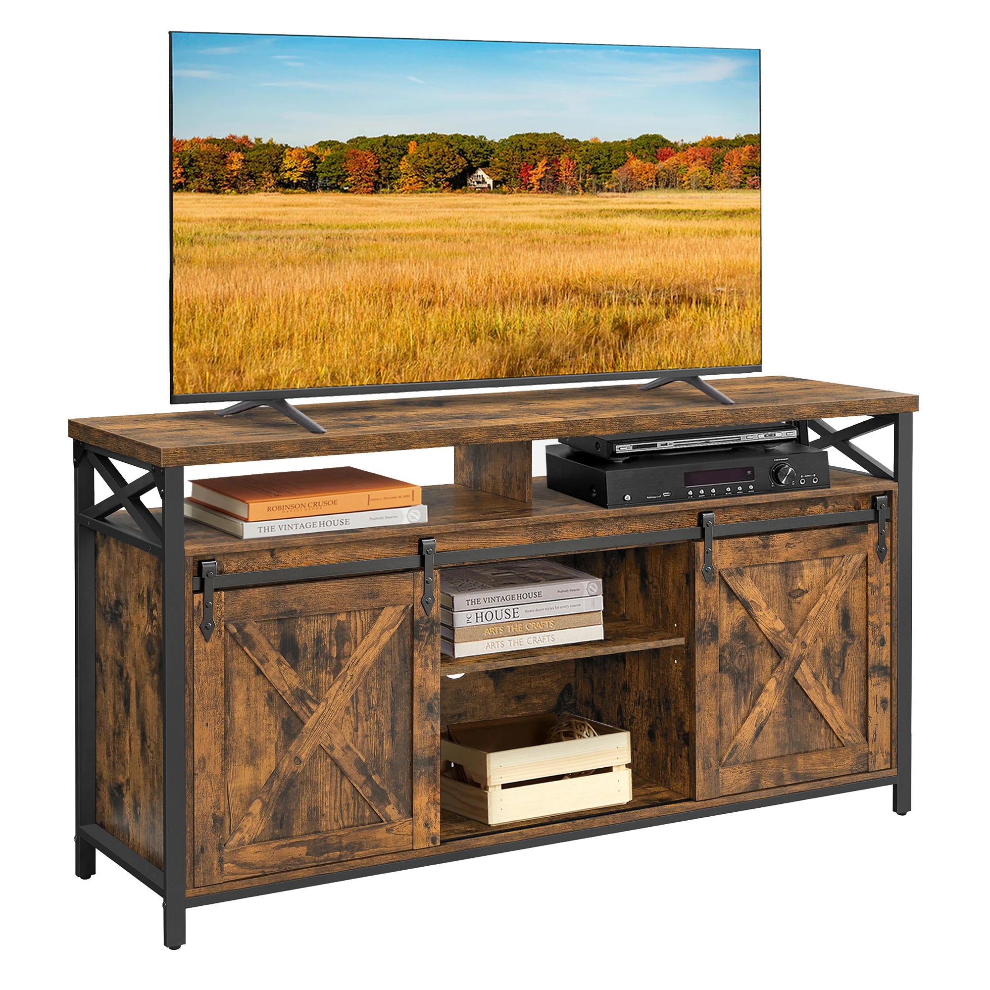 VASAGLE TV Stand for 65 Inch TV, Entertainment Center, TV Table and Console, TV Cabinet with Adjustable Shelves