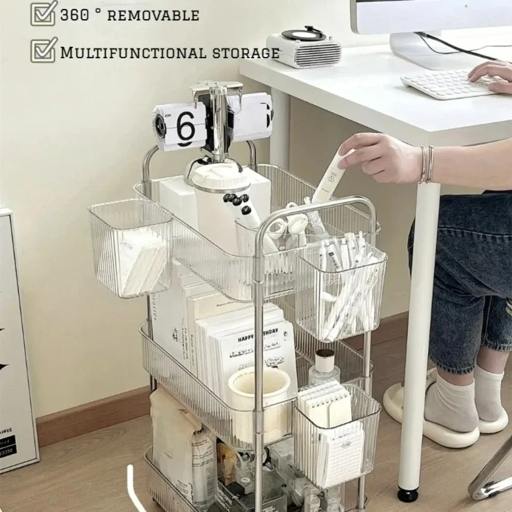 Transparent Trolley Storage Rack Multi-Layer Mobile Transparent Trolley Removable Acrylic snack rack Storage Coffee Grocery Cart