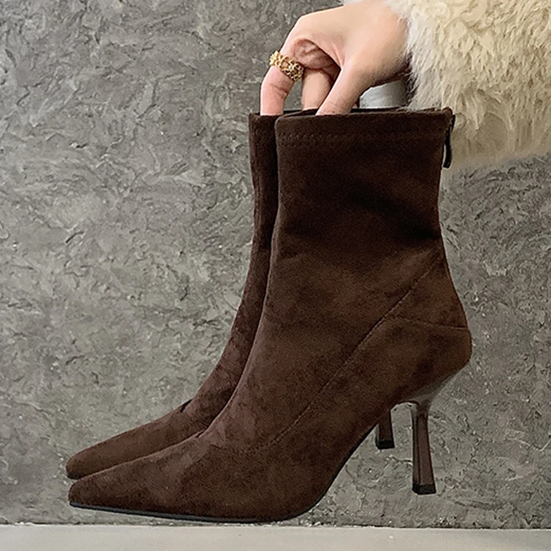 Eilyken Women Ankle Boots Sexy Thin High Heels Pointed Toe Female Shoes Spring Autumn Zipper Chelsea Short Booties