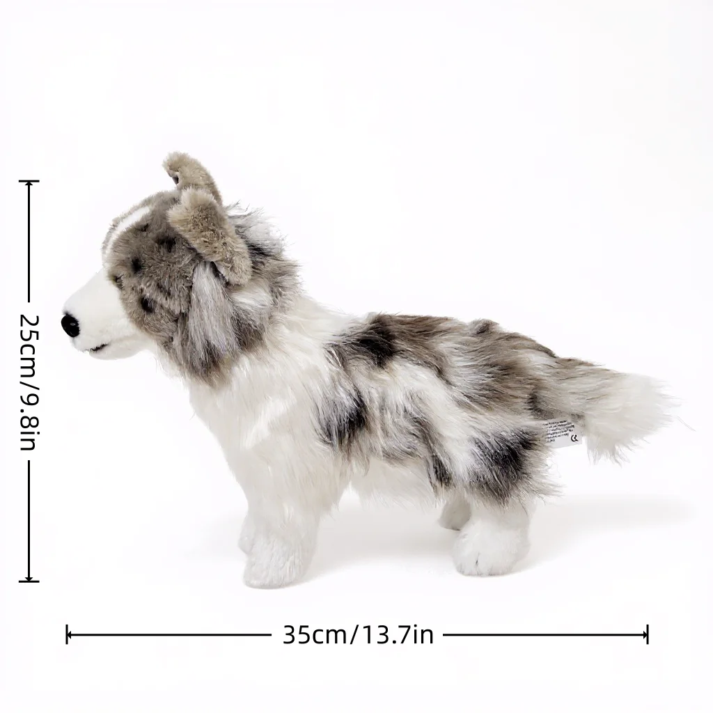 リアルなボーダーコリーのぬいぐるみ、非常に詳細で柔らかく抱き心地の良い、慰めるおもちゃ、子供へのプレゼント