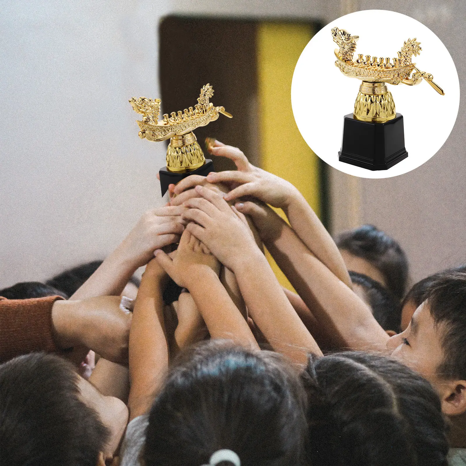 

Plastic Dragon Boat Trophy Gold Trophy Cup for Rowing Competition Sports Tournament Winner Award Celebration School Event