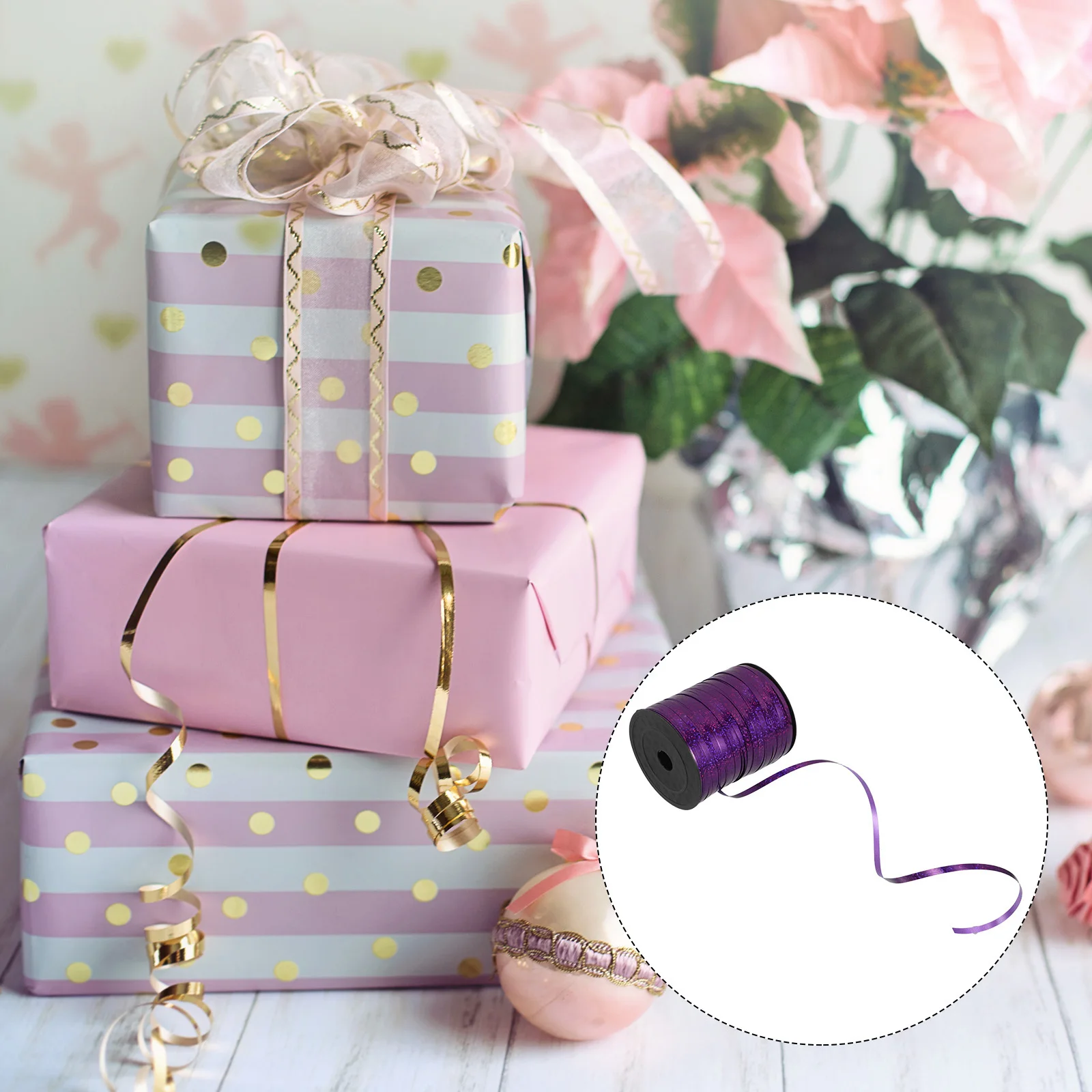 

1 Roll Shiny Holographic Ribbon Curlable Metallic Decoration Strip for Balloons Boxes Wrapping Crafts Party Wedding Christmas