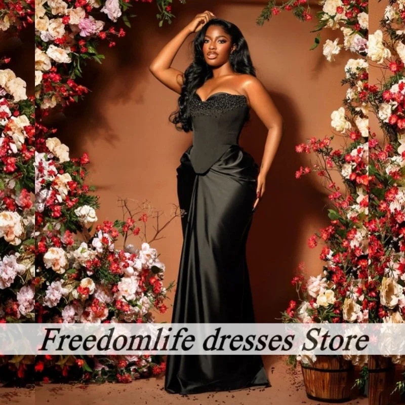 Elegant Black Beaded Evening Dresses Celebrity Shoot Long Mermaid Prom Gowns For Nigerian Females Vestido De Festa Customized