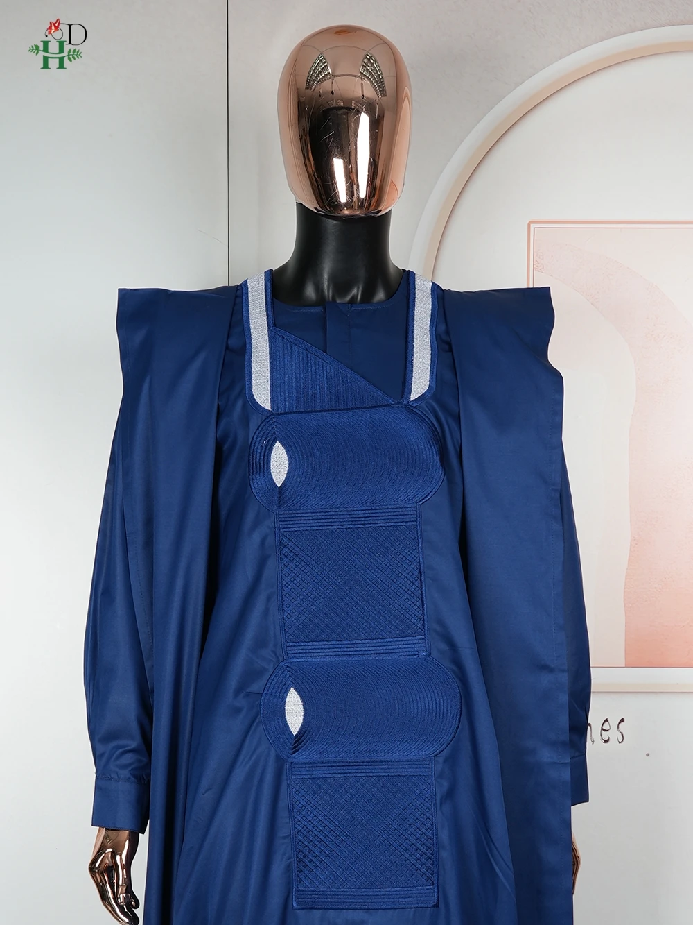 New African Clothes Plus Size For Men Elegant Party Wedding Thobe 3 PC Top and Pants Suits Set Daily Wear Embroidery Blue Gown