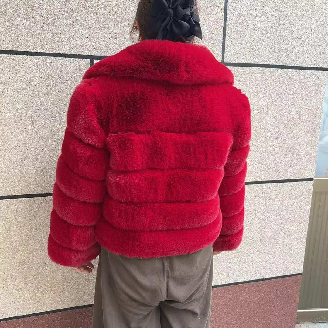 LHXDW Women's Faux Fur Coat Short Large Collar Trendy Fur Cutting Thick Faux Fur jacket Winter Women Fake fur Coat