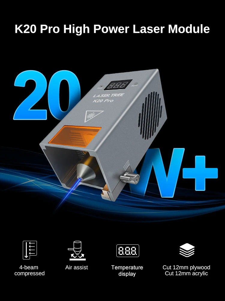 20W 455nm Blue Diode Laser Module Kit with Air Assist – for CNC Router Wood Acrylic Engraving