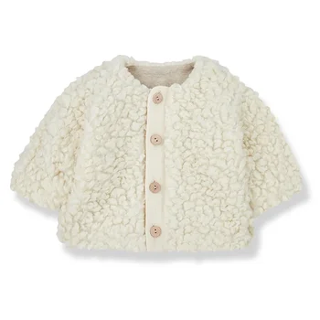 Inverno quente jaqueta de lã de cordeiro para crianças 2024 novo diário casual chique botões de madeira de manga comprida meninos e meninas casacos