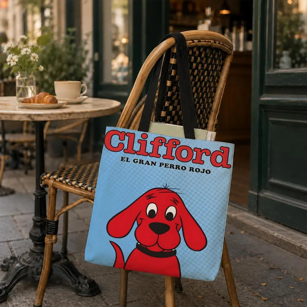 Animation Clifford the Big Red D-Dog Storage Bags Women Canvas Tote Bag Large Capacity Reusable Shoulder Shopper Bag - view 3