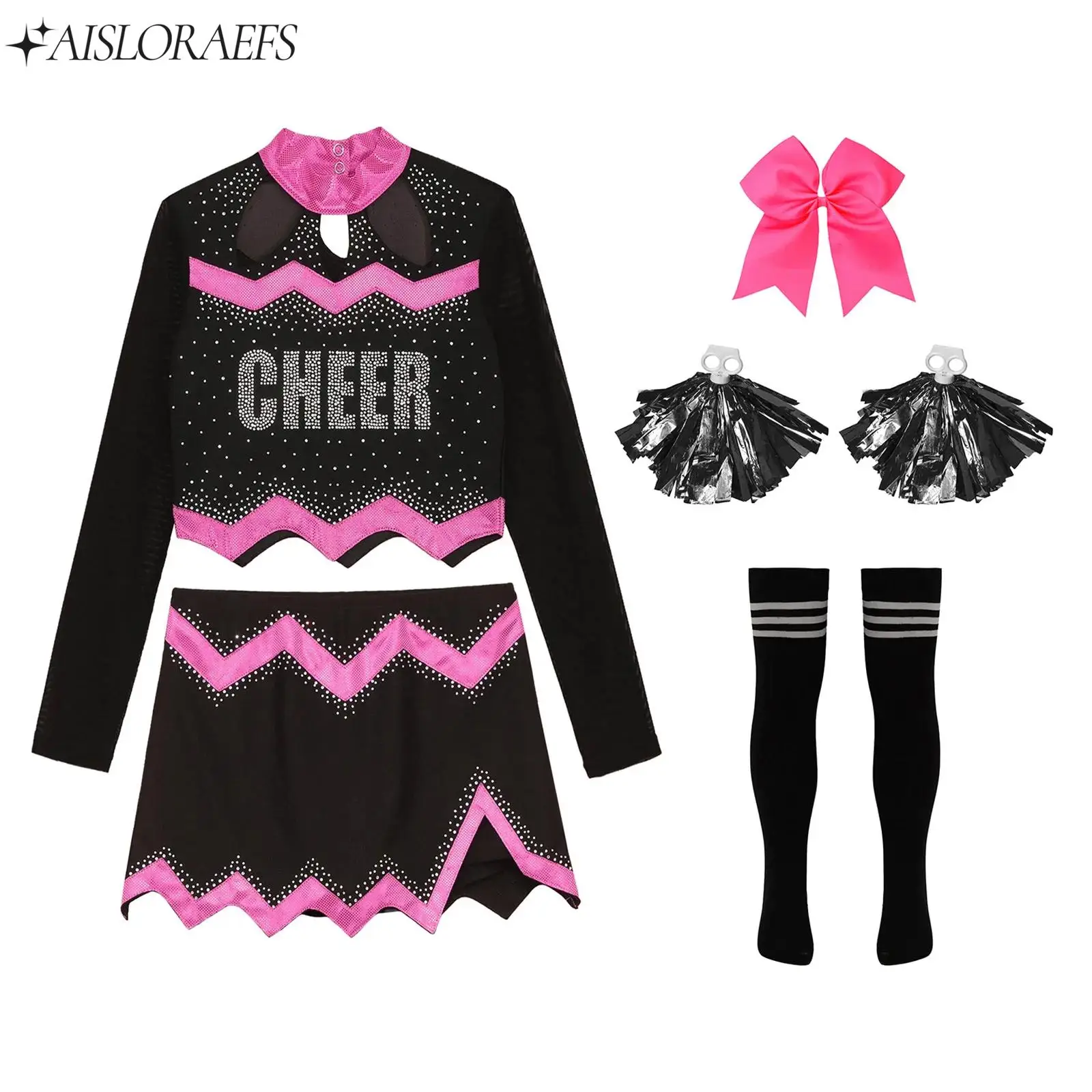 

Girls Cheerleader Costumes Outfit Cheer Uniform Cheerleading Sports Outfits for Halloween Stage Performance Fancy Dress Party
