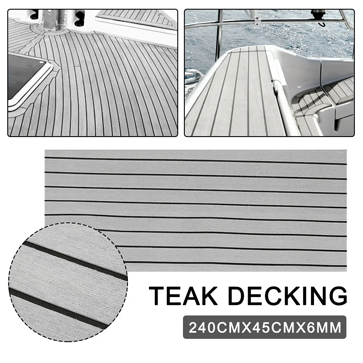 

6MM Self Adhesive EVA Foam Teak Sheet Marine Boat Yacht Synthetic Decking Foam Floor Mat Flooring grey Black 240*45cm