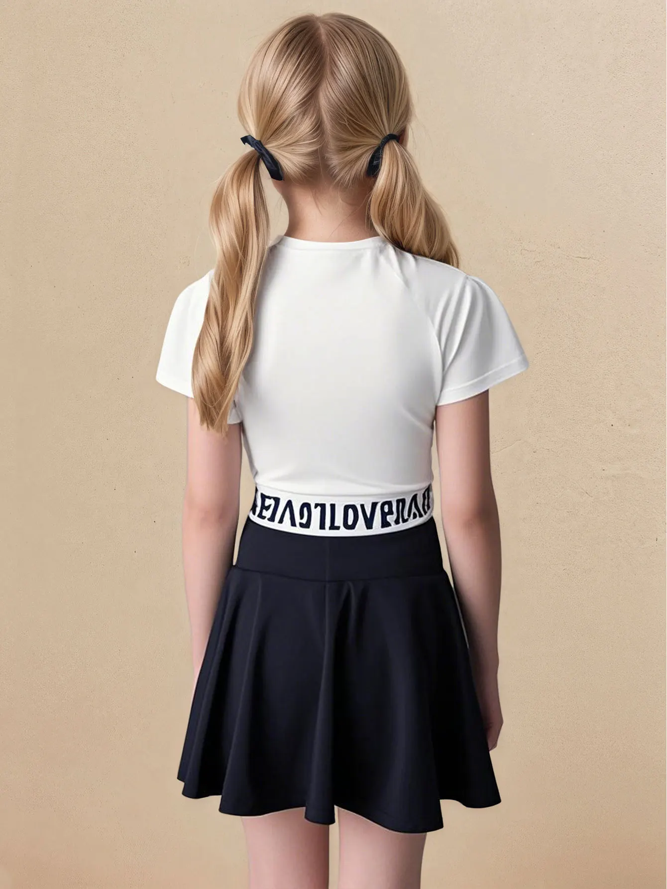 Girls Top and Skirt 2 Piece Set Short Sleeve Letter Print Black A-Line 7-14Y Summer School Daily Casual Outdoor Kids Cute Gift