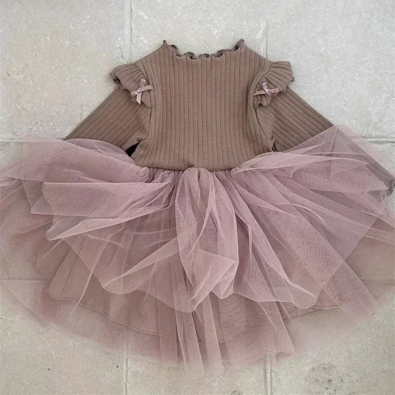 Darcoo Baby Korean Girls' Dress Spring Autumn Fashionable Small Flying Sleeves Girl's Dress Sweet Gauze Princess Clothes