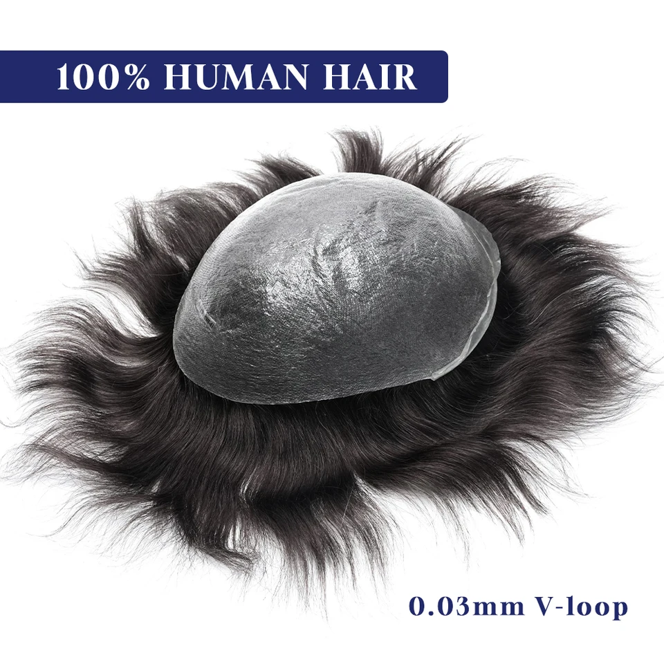 Os21 0.03-0.04mm NG, sistema de reemplazo de cabello para hombre, pieza de cabello prótesis capilar de piel fina, lazo en V 3