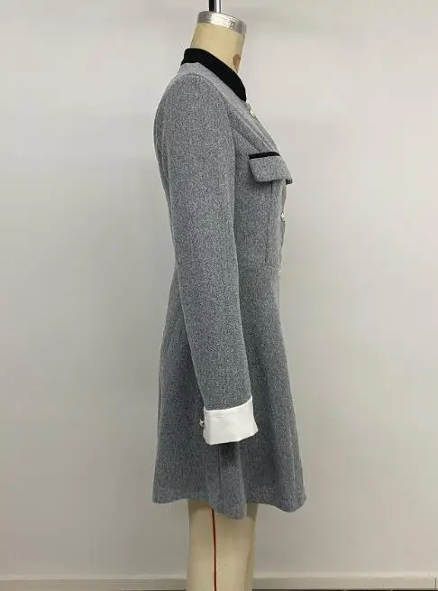 

High End Stand Collar Dress for Socialites In Autumn and Winter Temperament Women Fashion Contrasting Long Sleeve Short Dresses