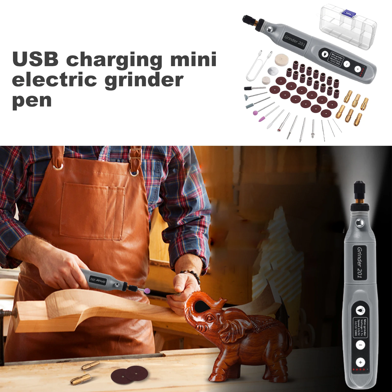 Mini Electric Grinder Pen USB Rechargeable Cordless Mini Rotary Tool Set for DIY Work Engraving Grinding Polishing