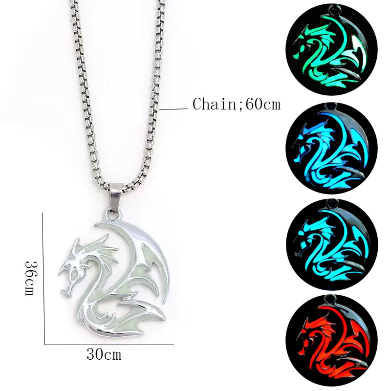 Trendy Male Domineering Luminous Flame Dragon Necklace Dragon Pendant Necklaces Glow in the Dark Jewelry