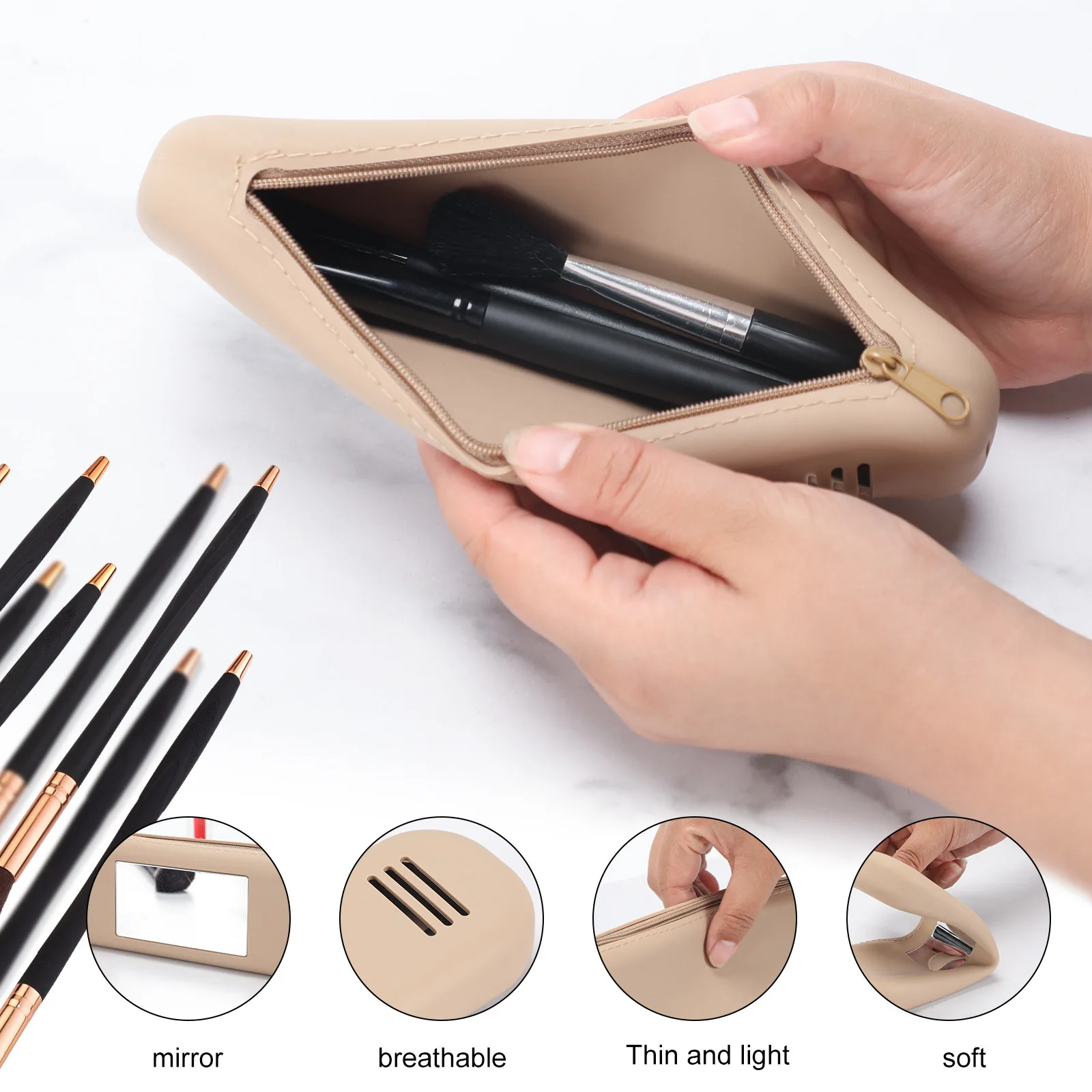 Silicone Makeup Brush Case Travel Waterproof Breathable Makeup Brush Holder Fashion Portable Ladies Dust-Proof Cosmetic Bag