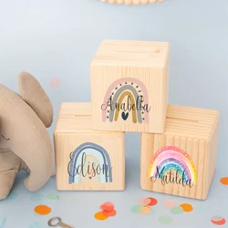 Personalized Money Box Rainbow with Name Wooden Money Boxes Child Coin Bank  Coin Collection Case Birthday Holiday Gift for Kids