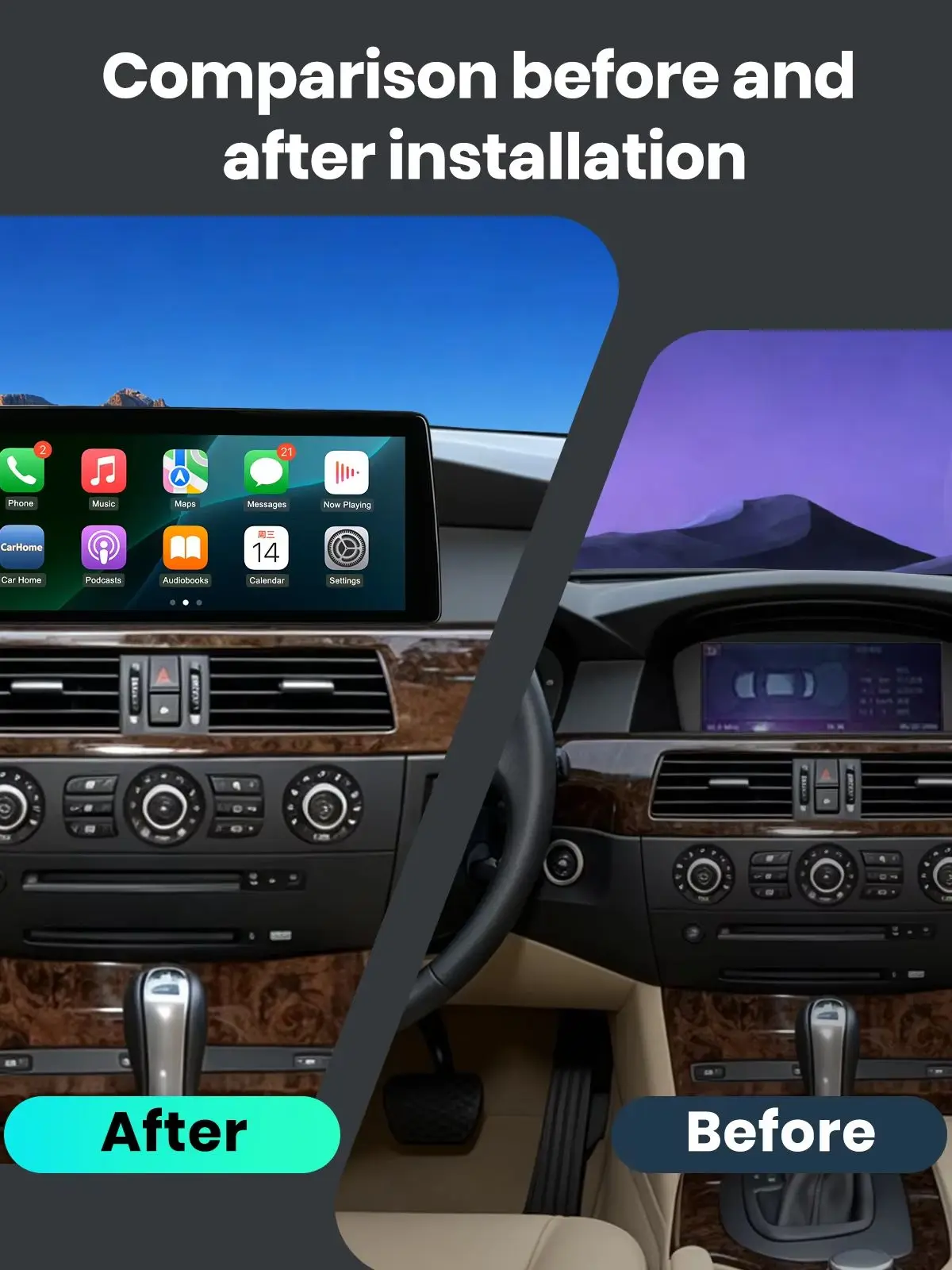 12,6" Kabelloses CarPlay Android Auto Multimedia Linux-Display für BMW 5er Serie E60 2006-2010 mit CCC Touchscreen
