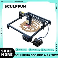 SCULPFUN S30 Pro Max 20W Laser Engraver Cutter, Automatic Air-assist, 0.08*0.1mm Laser Focus, 410*400mm, Expandable to 935*905mm