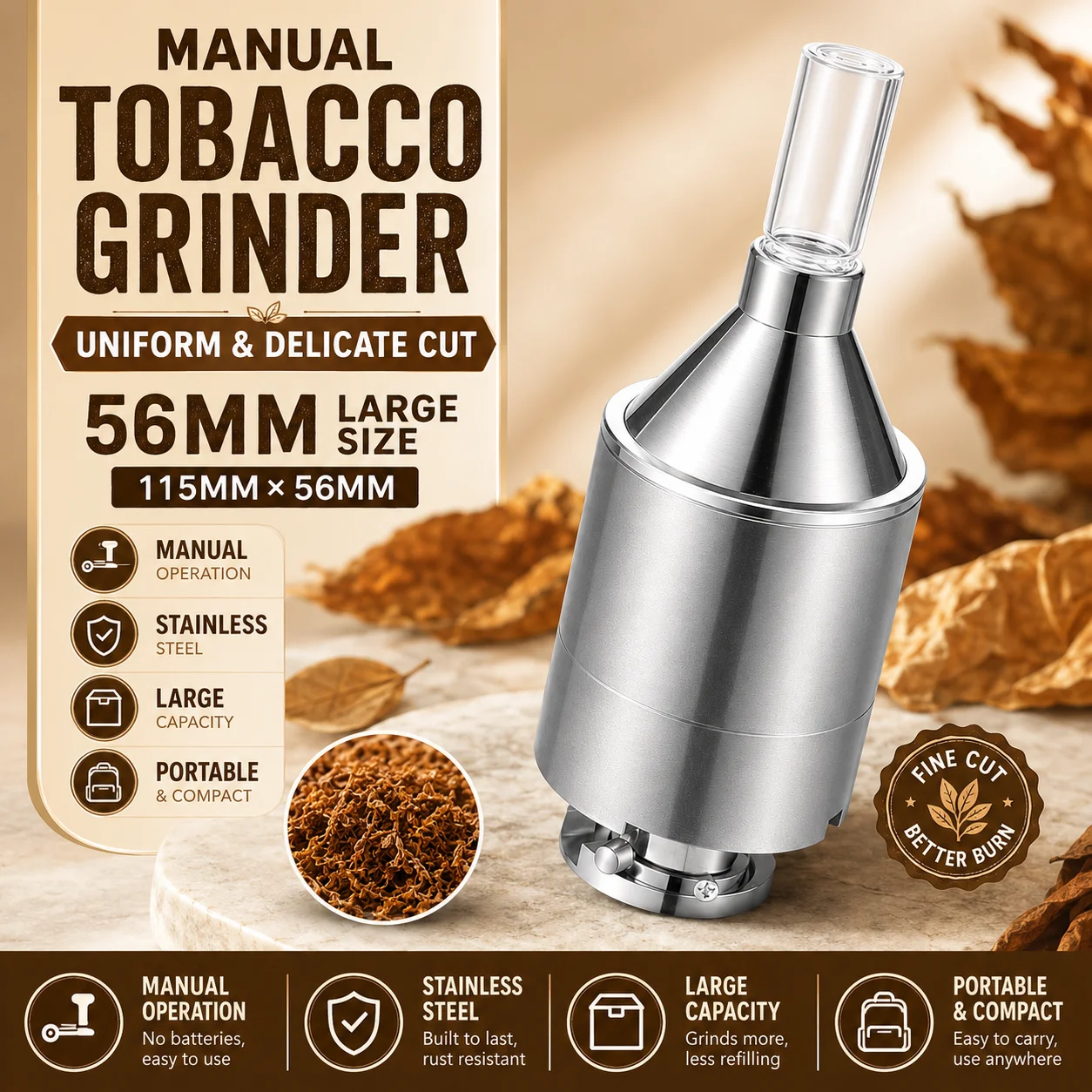 56mm Large Hand Metal Powder Grinder Hand Crank Spice Funnel Food Container Tool Manual Herb Mill with Storage Jar Fine Powder Maker for Kitchen Cooking Baking Seasoning Coffee Tea Nuts Portable Durable Easy Clean Grinder Accessory Set Pack view 3