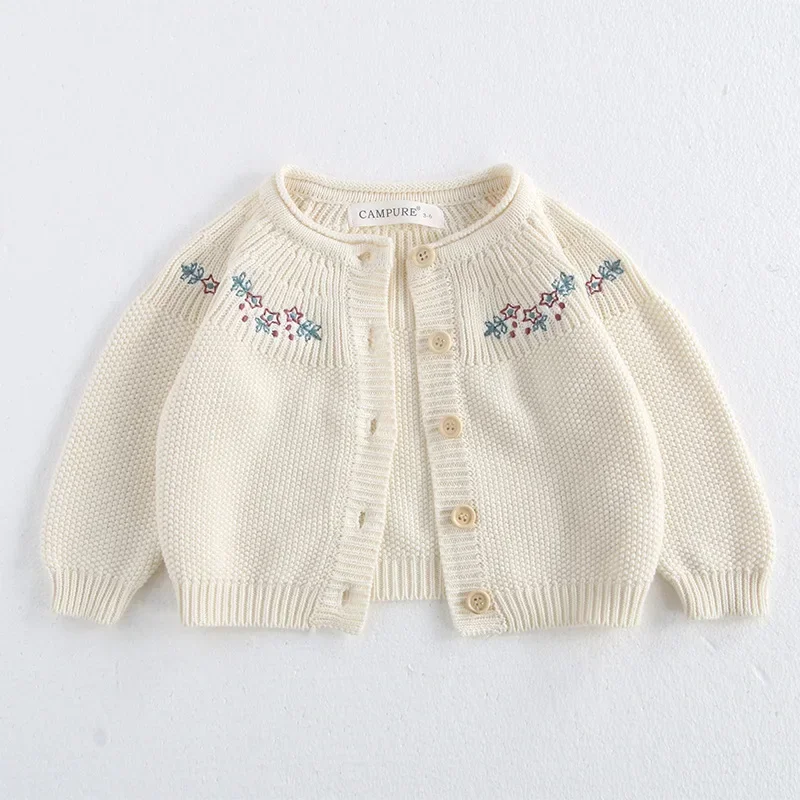 MILANCEL 0-3 Y 2024 Autumn Baby Sweater Infant Girls Mushroom Embroidery Cardigan Toddler Boys Knitted Coat Optional Bodysuit