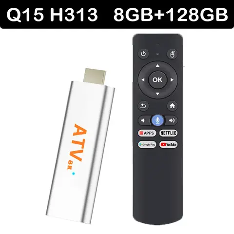 Q15 안드로이드 TV 스틱 스마트 TV 박스 Allwinner H313 2.4G&5G Wifi 8GB Rom 64GB 128GB 쿼드 코어 8K@60fps 3D 미디어 플레이어 셋톱박스