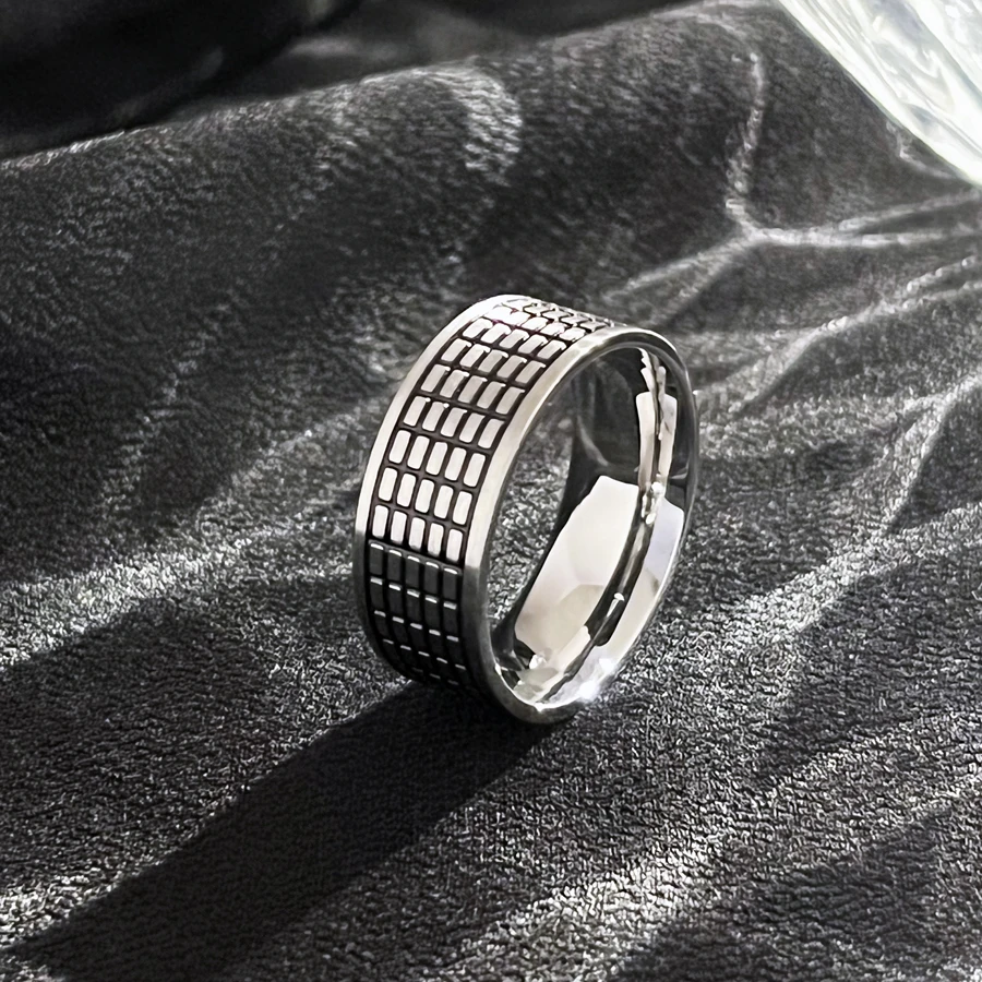 New Men's Metallic Gloss Geometric Width Print Ring Punk Style Fashion Ring Jewelry Accessories Free Of Postage Christmas