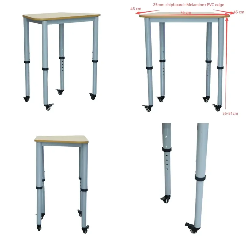 for School Furniture Height Adjustable Trapezoidal Table Wood Cooperative Study Desk