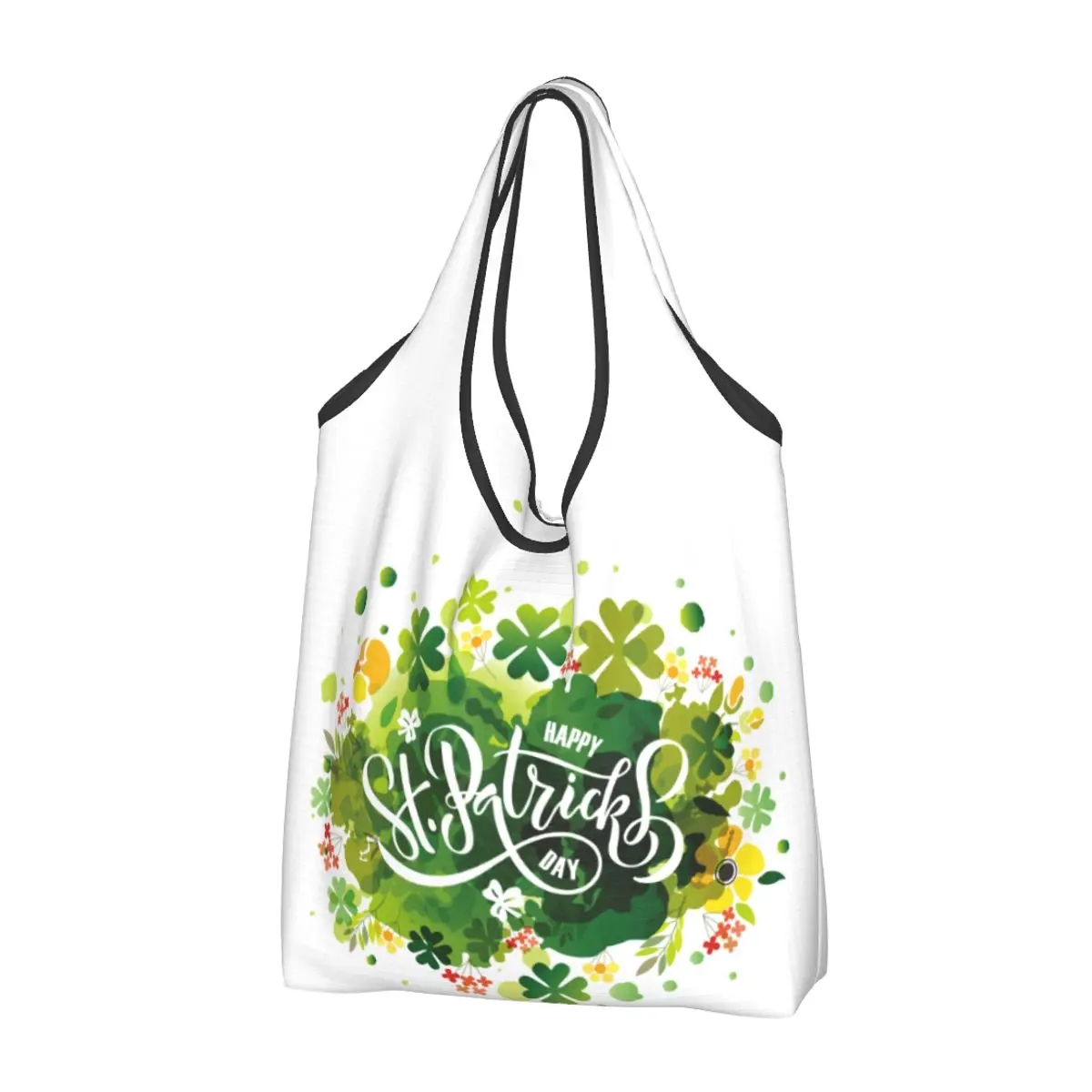 Reusable Saint St Patrick's Day Grocery Bags Foldable Machine Irish Green Lucky Shamrock Shopping Bags Large Eco Storage Bag
