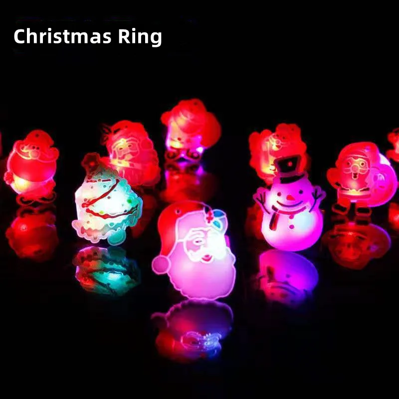 12Pcs/Bag Kids Cartoon LED Flashing Light Up Glowing Finger Rings Electronic Christmas Halloween Fun Toys Party Accessories Gift