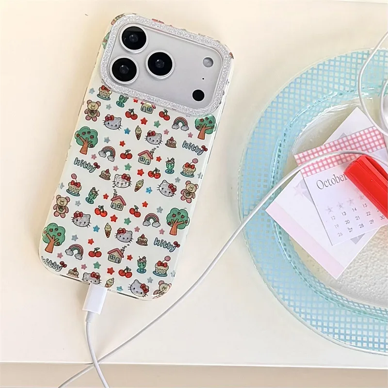 Kawaii HelloKitty جراب هاتف آيفون 17 الهواء 16 برو 16e 15 14 13 12 برو ماكس 11 للصدمات غطاء هاتف سيليكون من البولي يوريثان Fundas #4