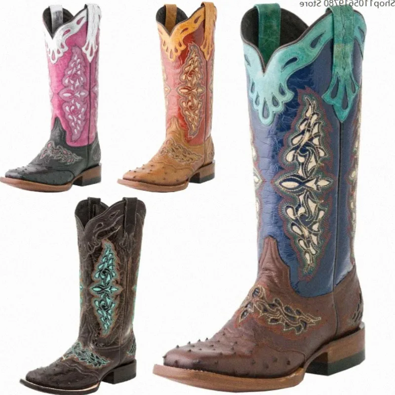 women-square-toe-color-pattern-knight-leather-boots-chunky-heel-plus-size-footwear-ideal-for-cross-border-cosplay-carnival-wear