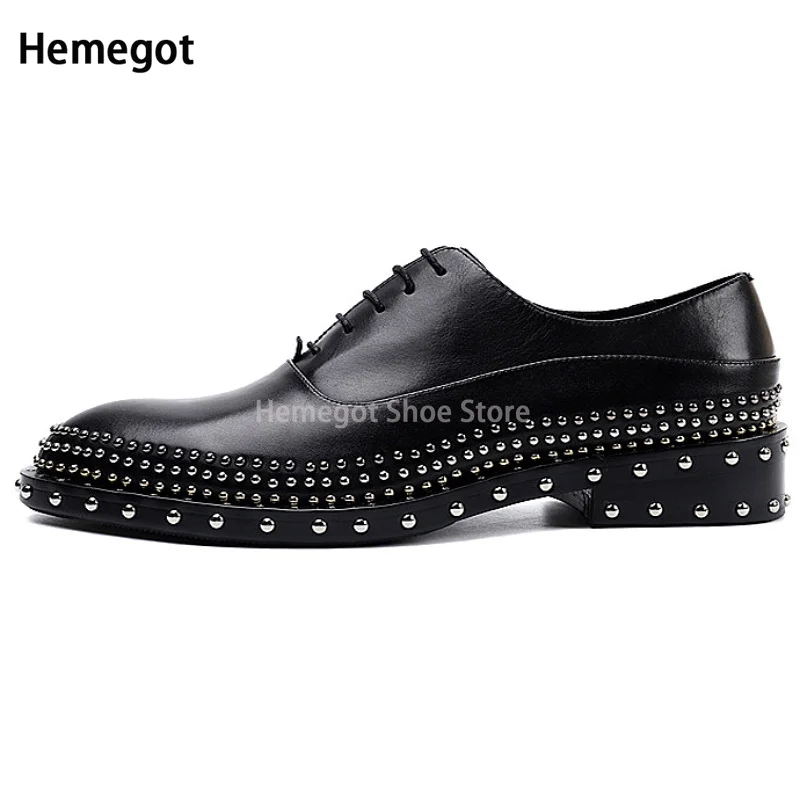 Silver Rivets Genuine Leather Business Men Dress Shoes Retro Patent Leather Oxford Shoes for Men Lace-Up Boots Eu Size 37-46