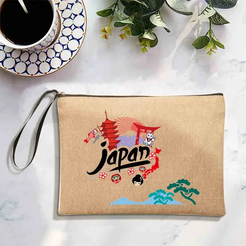 Tas Ritsleting Kosmetik Guru Cetak Ukiyo-e Jepang Tas Pensil Dompet Kantung Kasual Organizer Lipstik Rias Besar Linen