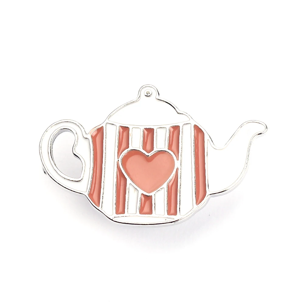 Cartoon Teapot Enamel Brooch Heart Pattern Badge Mental Lapel Pins Souvenir Props Jewelry for Women Party Gifts