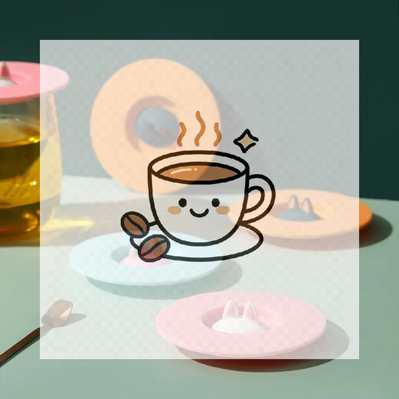 Cute Cat Ear Silicone Cup Lid Dustproof Reusable Anti-spill Round Mug Cover for Tea Coffee Milk Cups Home Kitchen Office Use