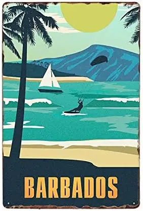 Barbados Surf Wave Island Travel Vintage Retro Metal Tin Sign Home Bar Kitchen Farmhouse Home Decor Signs Gifts