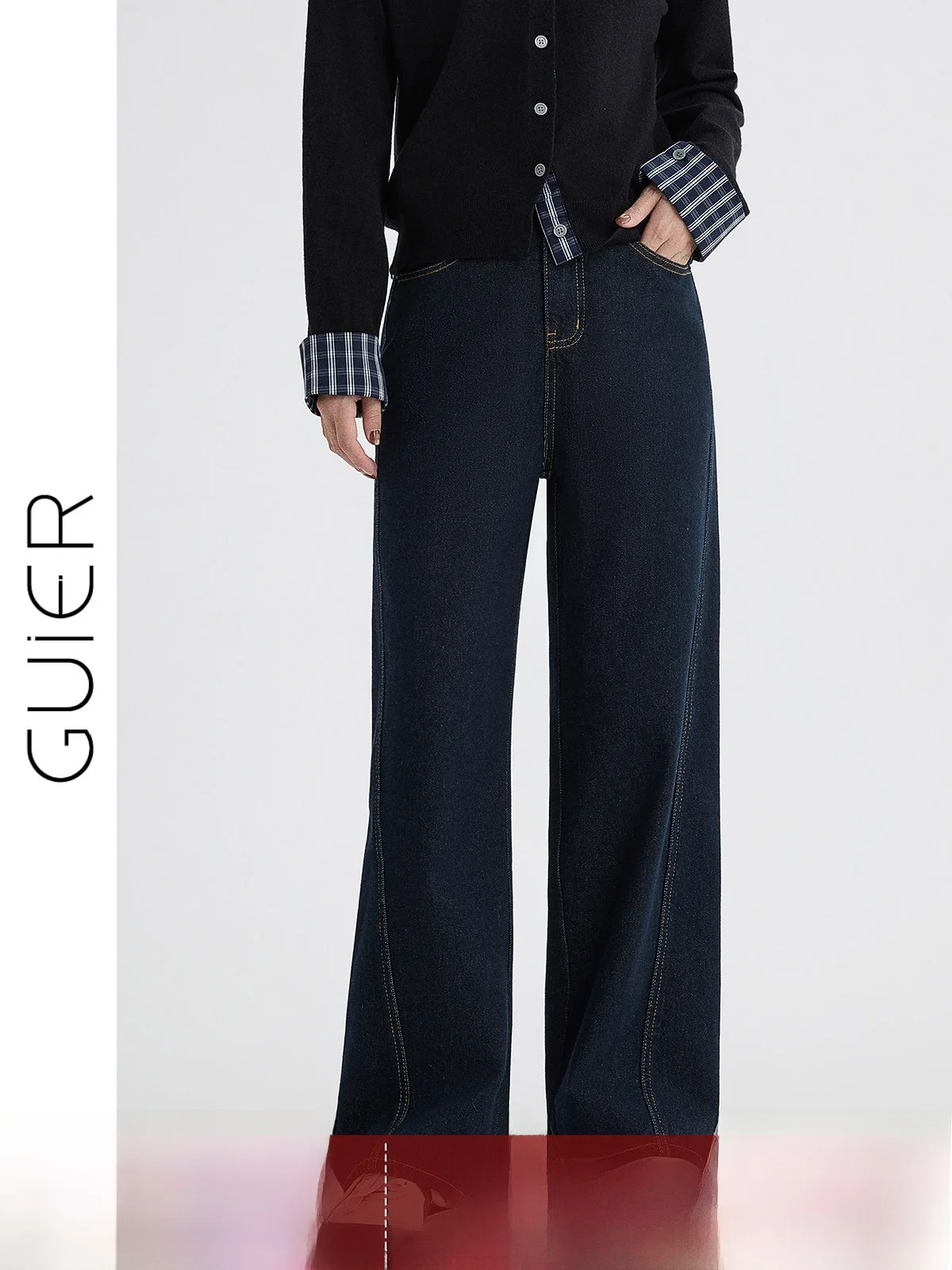 

High Waist Wide Leg Denim Jeans Women's Loose Straight Cut Pants Spring New Style Retro Stitching Slimming Effect Casual Style